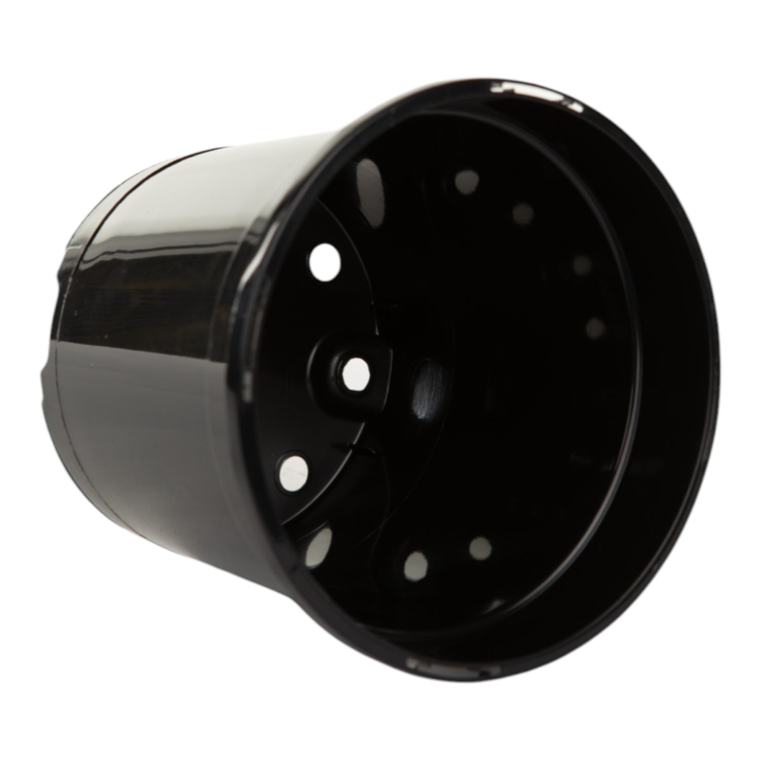 AEROPLAS 2ltr Slotted (40mm) Round Container Pot BLACK (net of 85)