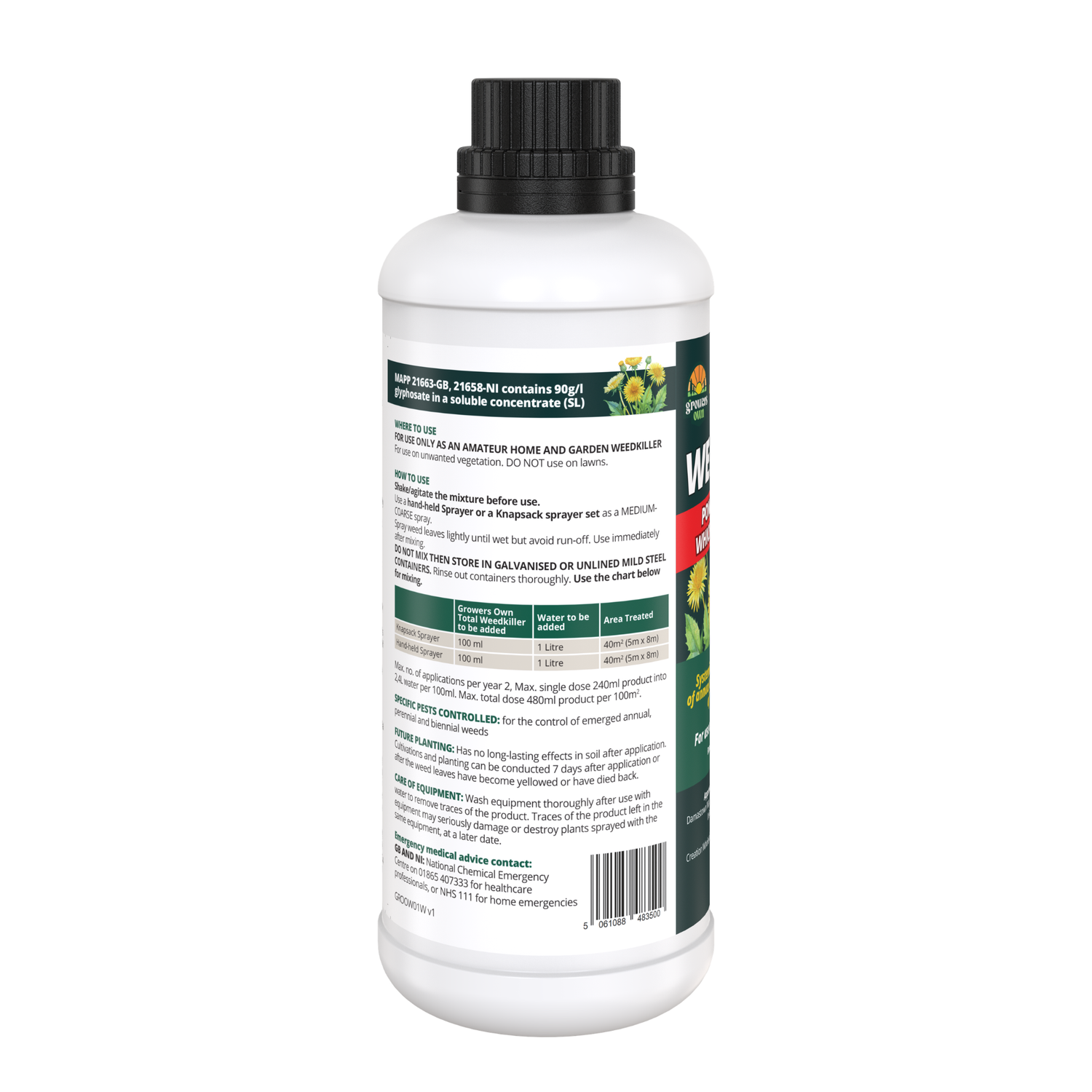 Growers Own Total Weedkiller - Extra Strong 1L Glyphosate Concentrate