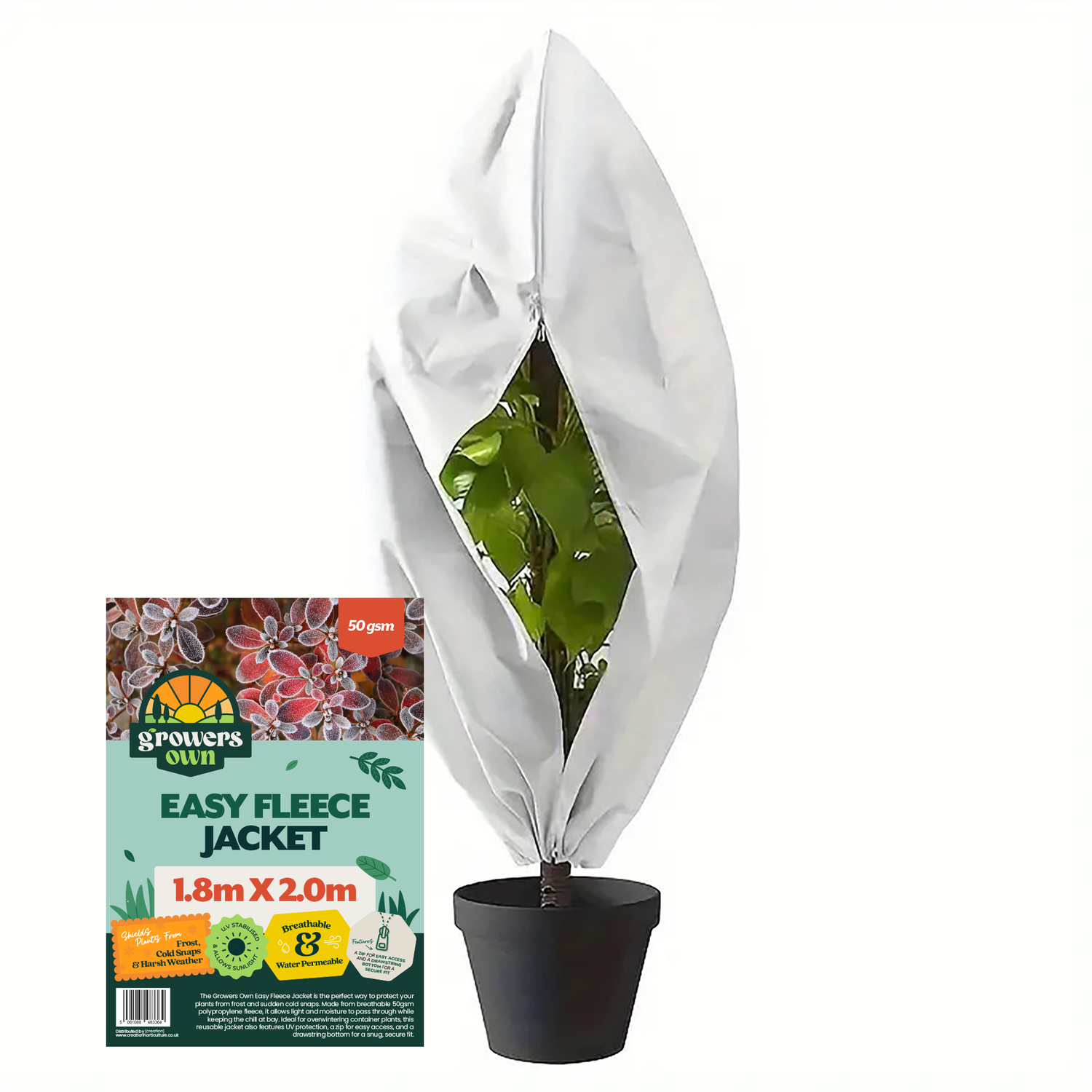 Growers Own Easy Fleece Jacket 50gsm 1.8m x 2m with zipper