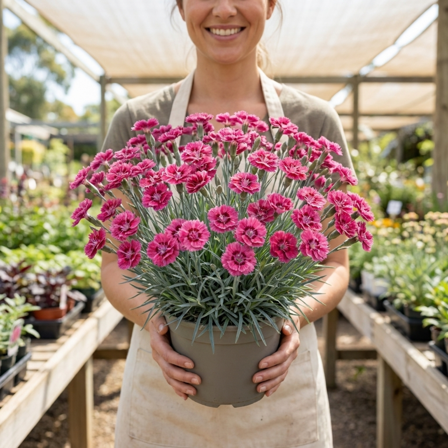 1 Cottage Pinks Dianthus Sugar Raspberry Plant, Hardy Summer Flowering Perennial, 17cm Root-Ball