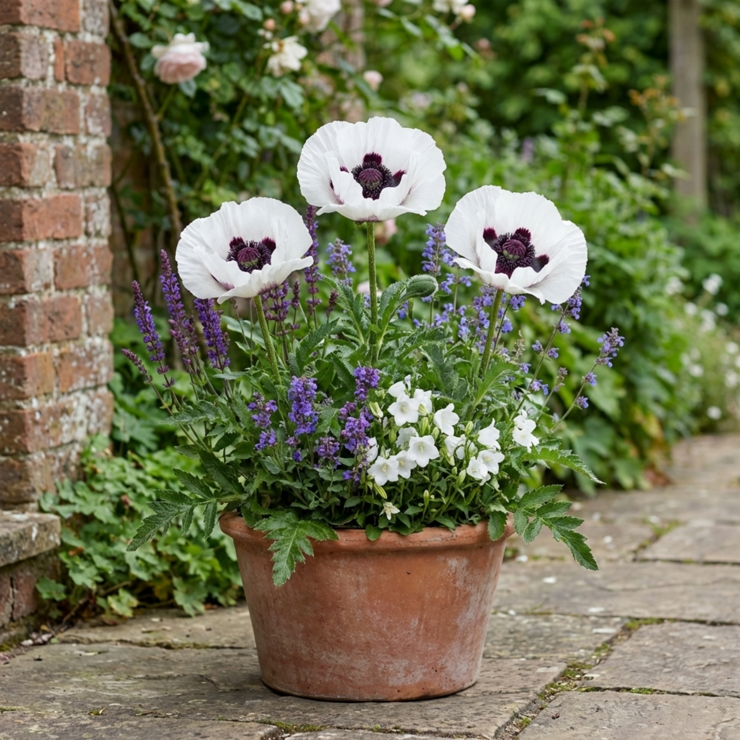 3 Papaver Orientale Royal Wedding Poppy Plants, Garden Ready Hardy Perennial, 1 Litre Root Ball