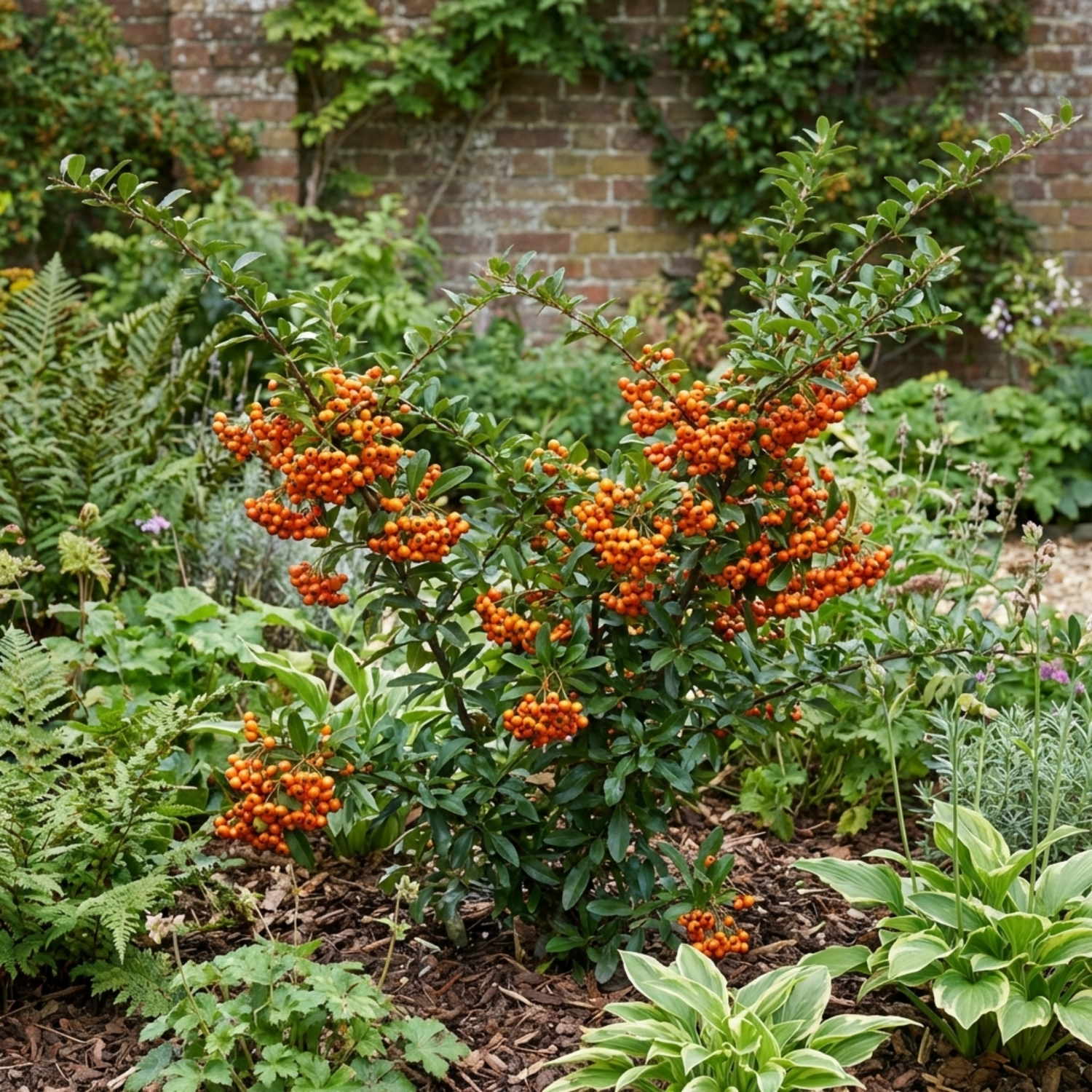 1 Pyracantha Orange Glow Firethorn Plant, Evergreen Fast Growing Climbing Hedge Shrub, 2L Root-Ball