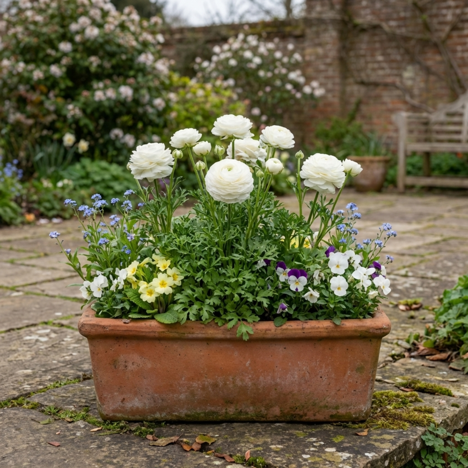 Set of 3 or 6 Ranunculus Vortex White Persian Buttercup Plants, Hardy Perennial, Spring Flowering, Outdoor Garden Ready, 1 Litre Root-Ball