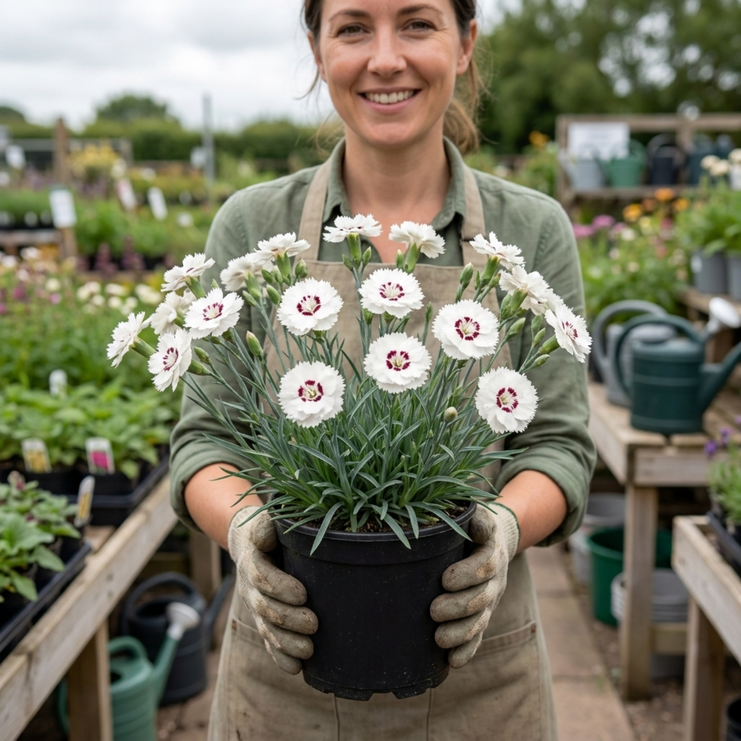 1 Dianthus Coconut Sundae Cottage Pinks Plant, Summer Flowering Perennial, 2Ltr Root Ball