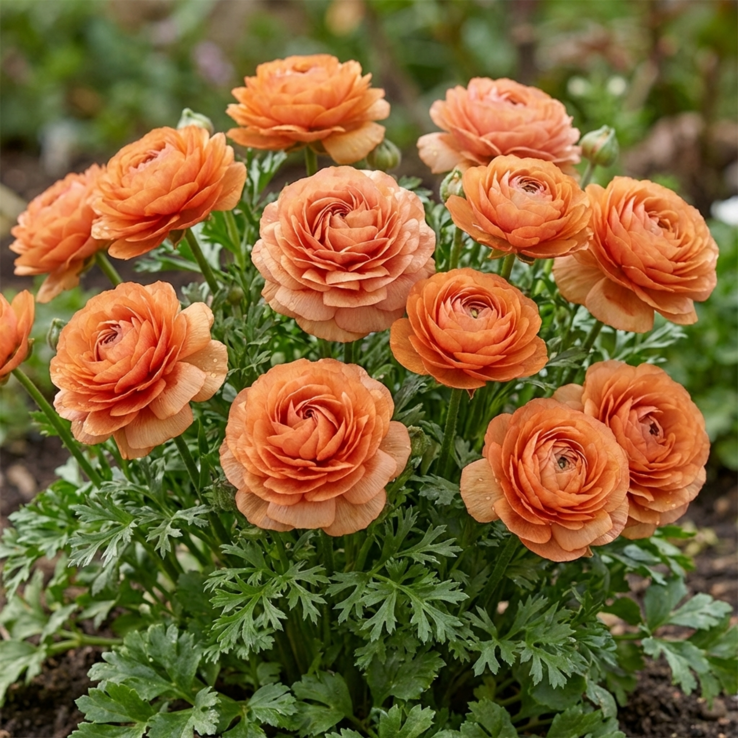 Set of 3 or 6 Ranunculus Vortex Orange Apricot Persian Buttercup Plants, Hardy Perennial, Spring Flowering, Outdoor Garden Ready, 1 Litre Root-Ball