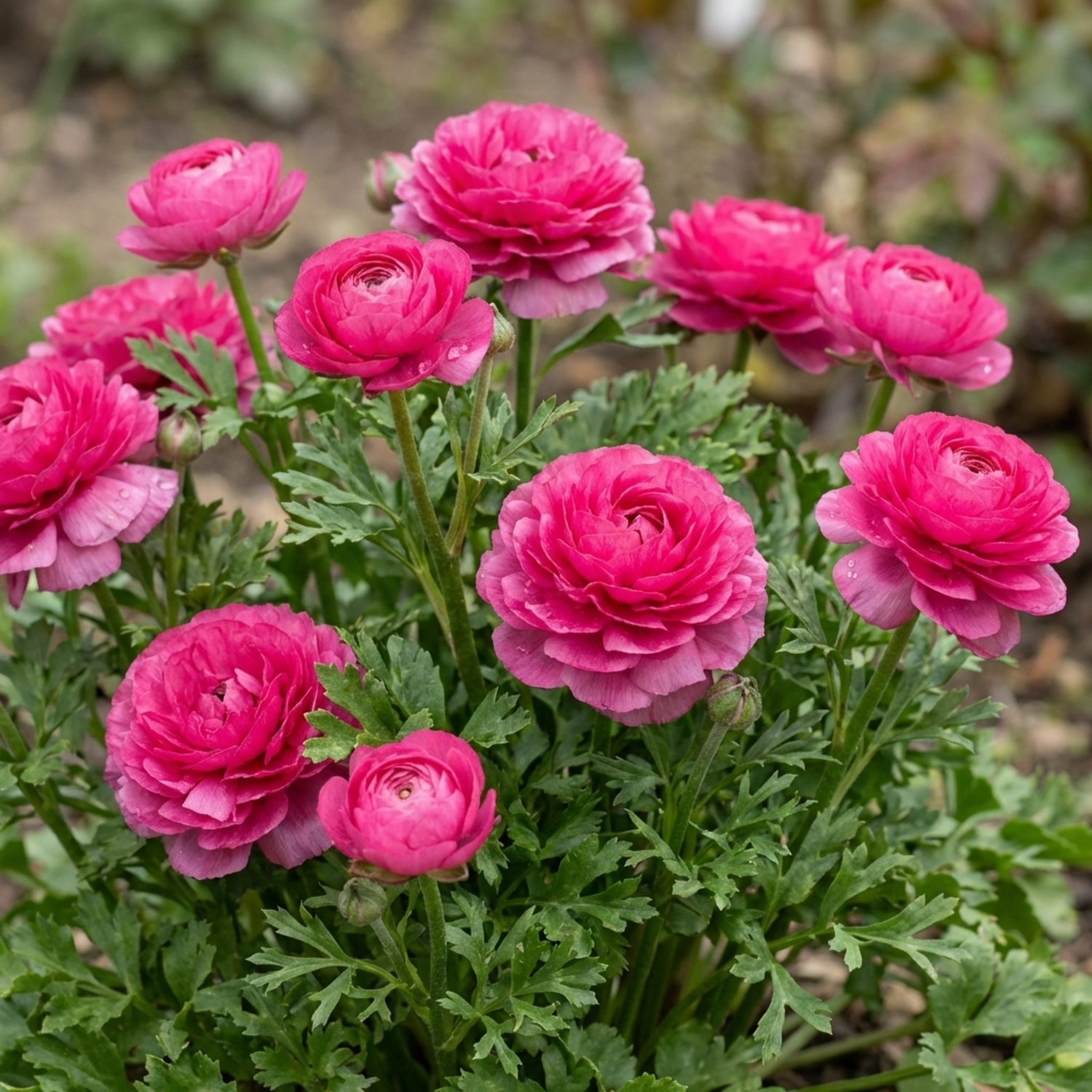 Set of 3 or 6 Ranunculus Vortex Hot Pink Persian Buttercup Plants, Spring Flowering, Outdoor Garden Ready, 1 Litre Root-Ball