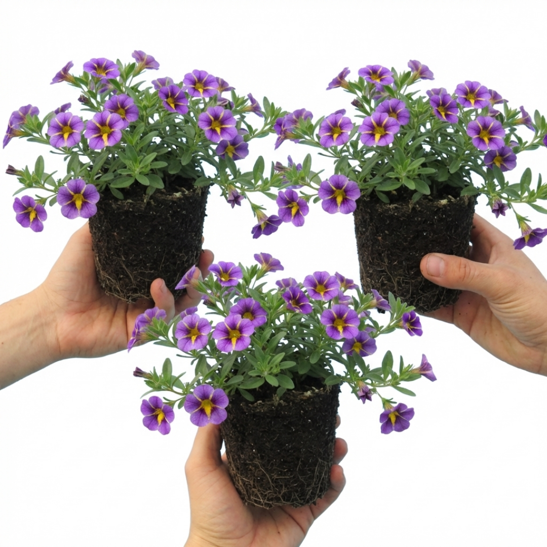 Set of 3 or 6 Large Plants - Calibrachoa Bumble Bee Blue, Outdoor Garden Ready