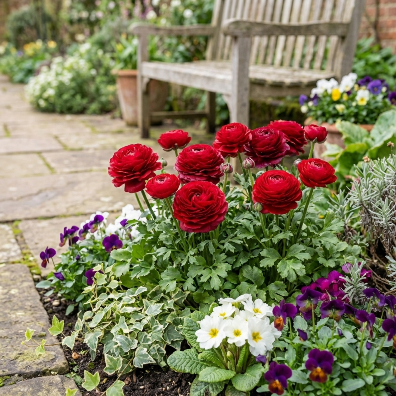 Set of 3 or 6 Ranunculus Vortex Red Persian Buttercup Plants, Spring & Autumn Flowering, Outdoor Garden Ready, 1 Litre Root-Ball