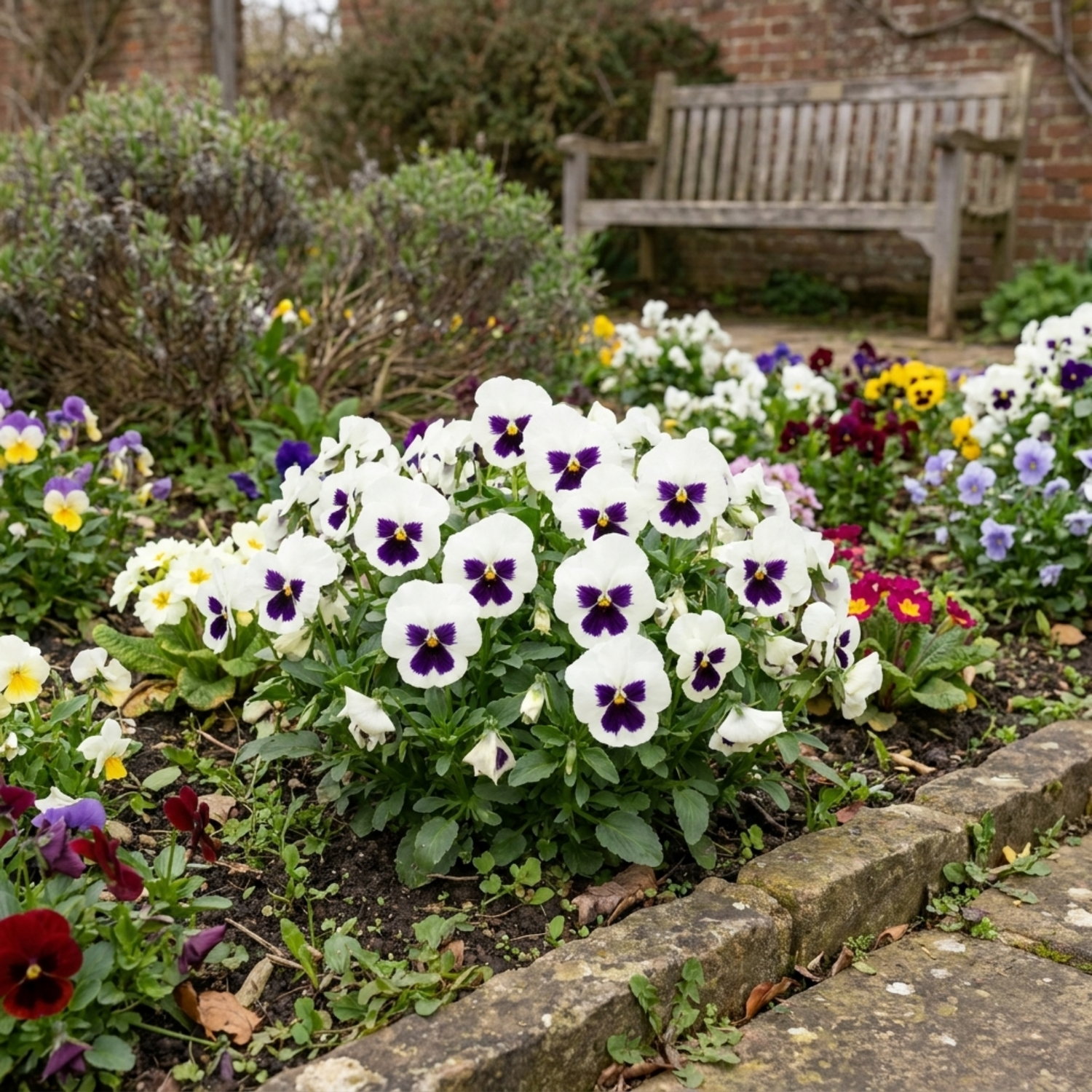 3 Pansy Cats Plus White Plants, Hardy Winter & Spring Flowering Pansies, 1 Litre Root-Ball