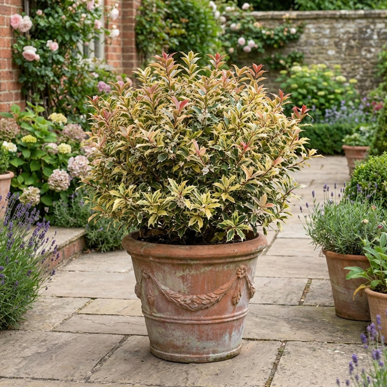 1 Osmanthus Goshiki Variegated Evergreen Shrub, Hardy Outdoor Garden Ready, 19cm Root-Ball