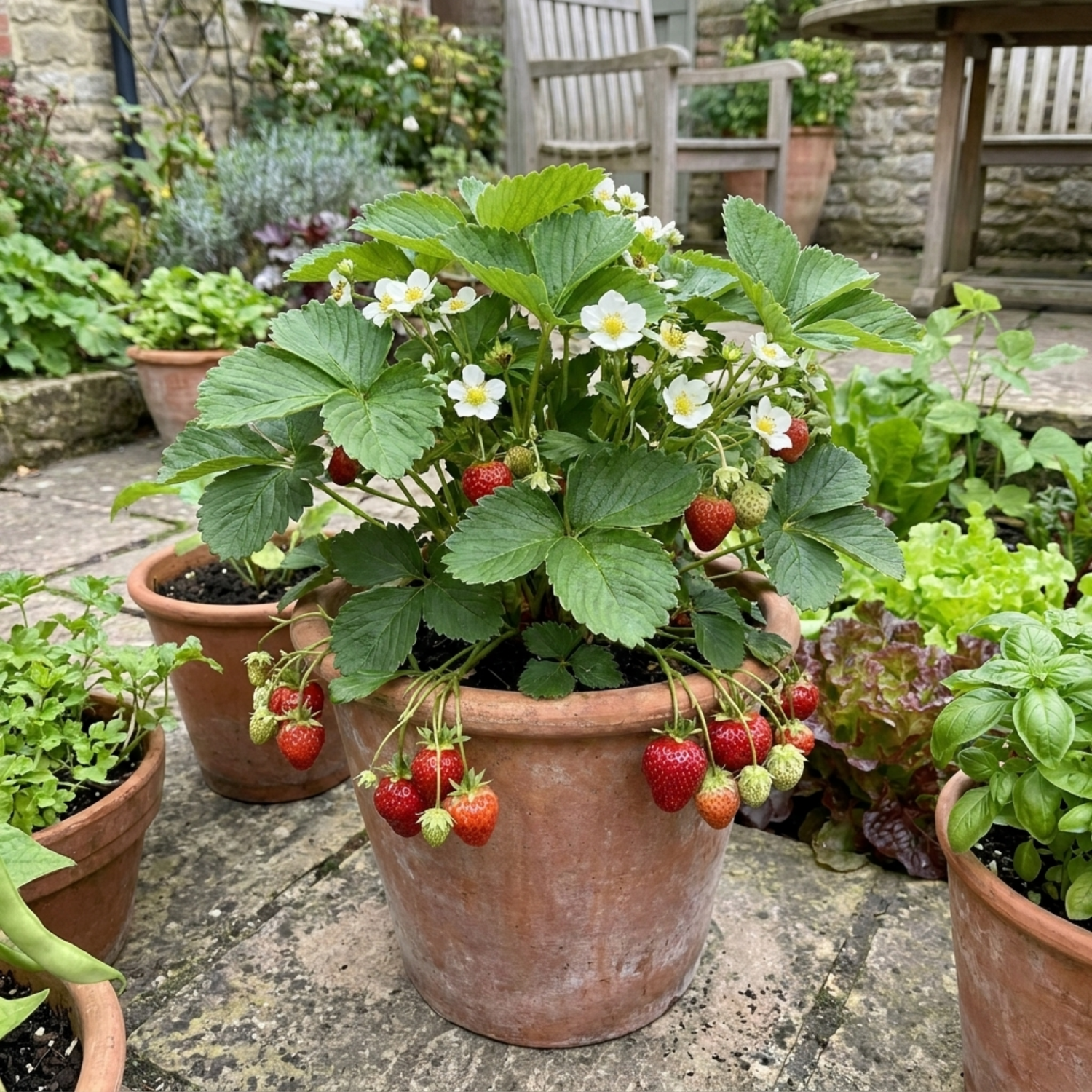 Set of 3 or 6 Large Plants - Strawberry Loran Variety, Outdoor Garden Ready, 1L