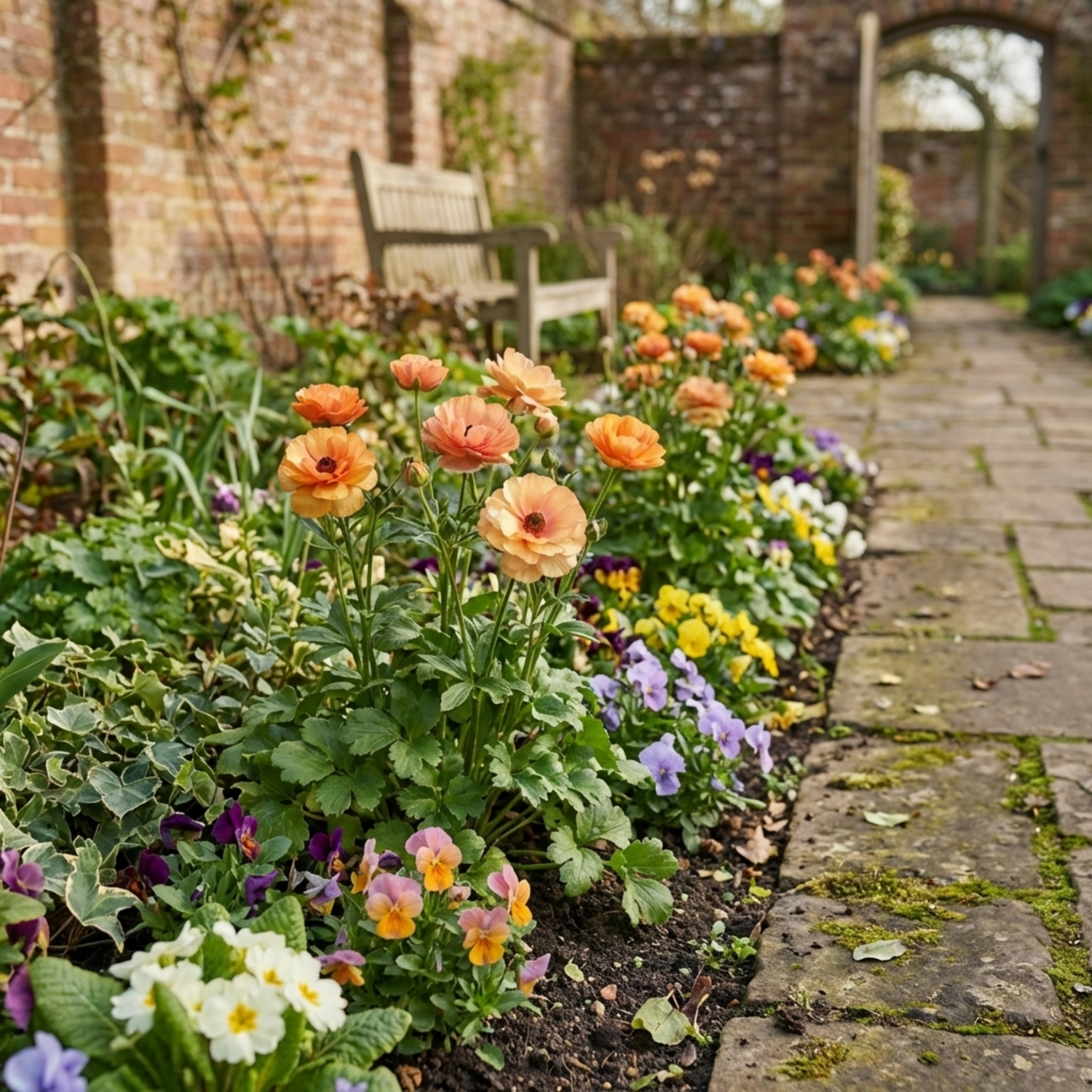 Set of 3 or 6 Ranunculus Vortex Orange Apricot Persian Buttercup Plants, Hardy Perennial, Spring Flowering, Outdoor Garden Ready, 1 Litre Root-Ball