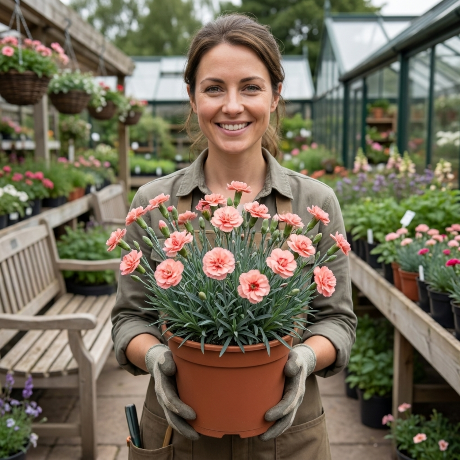 1 Cottage Pinks Dianthus Sugar Coral, Fragrant Hardy Summer Flowering Perennial Garden Plant, 17cm Root-Ball