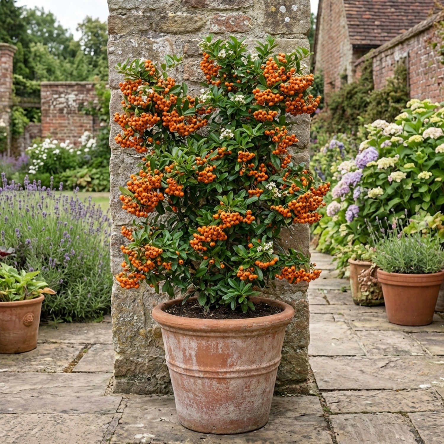 1 Pyracantha Saphyr Orange Firethorn Plant, Evergreen Hardy Hedge Climbing Shrub, 2 Litre Root Ball