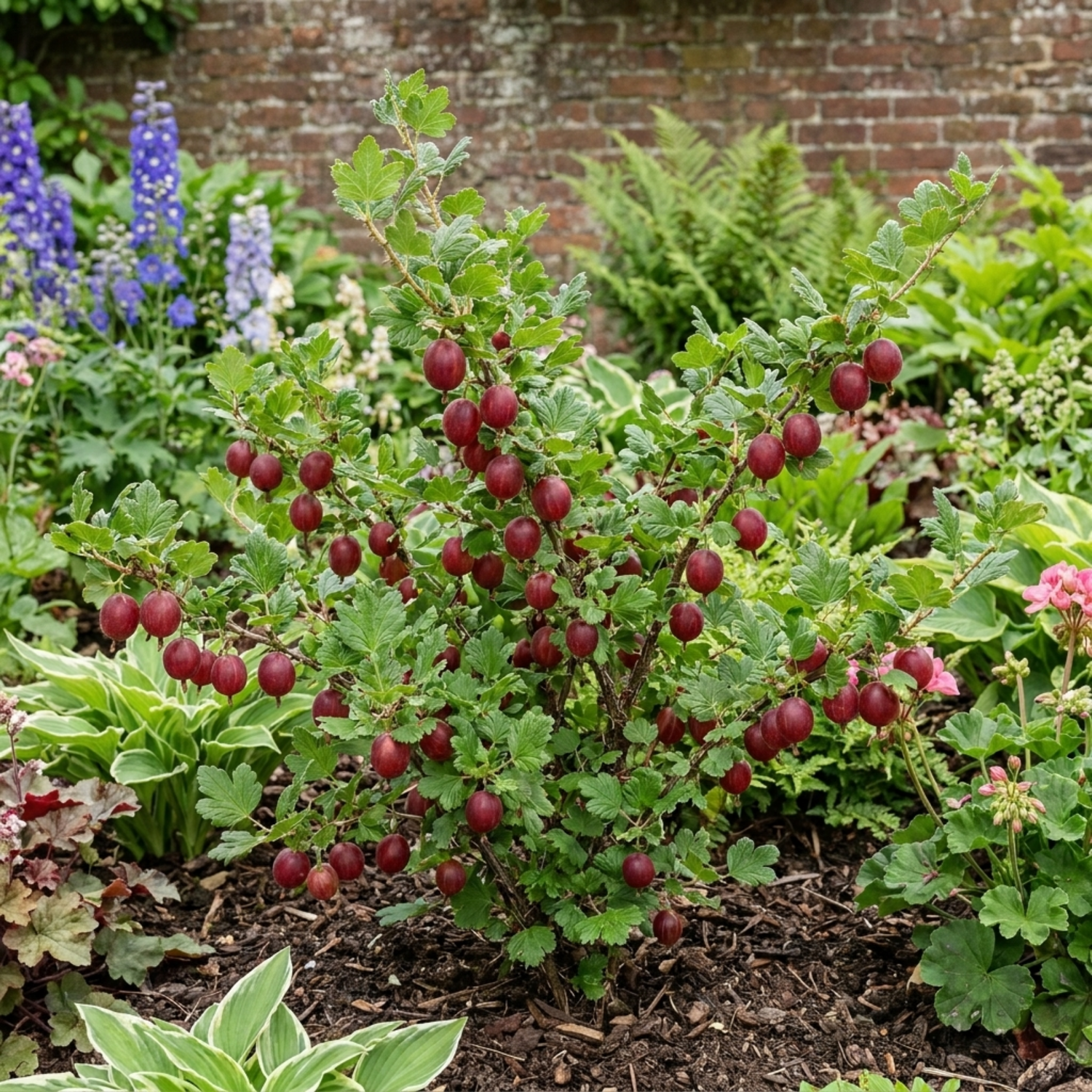 1 Gooseberry Hinnonmaki Red Bush, Self Pollinating Hardy Fruit Plant, Garden Ready, 2Ltr Root Ball
