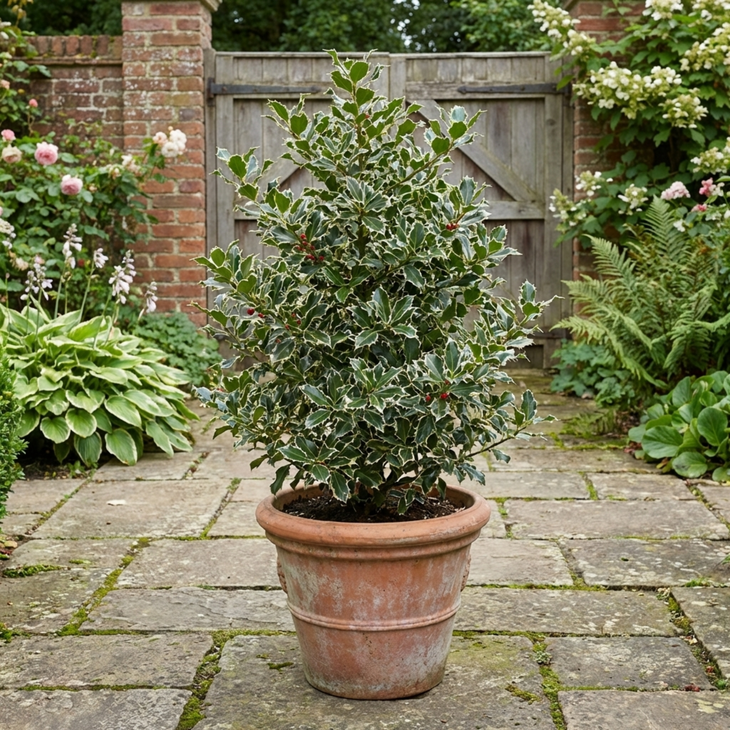 1 Ilex Argentea Marginata Silver Variegated Holly Plant, Hardy Evergreen Shrub, 3 Litre Root Ball