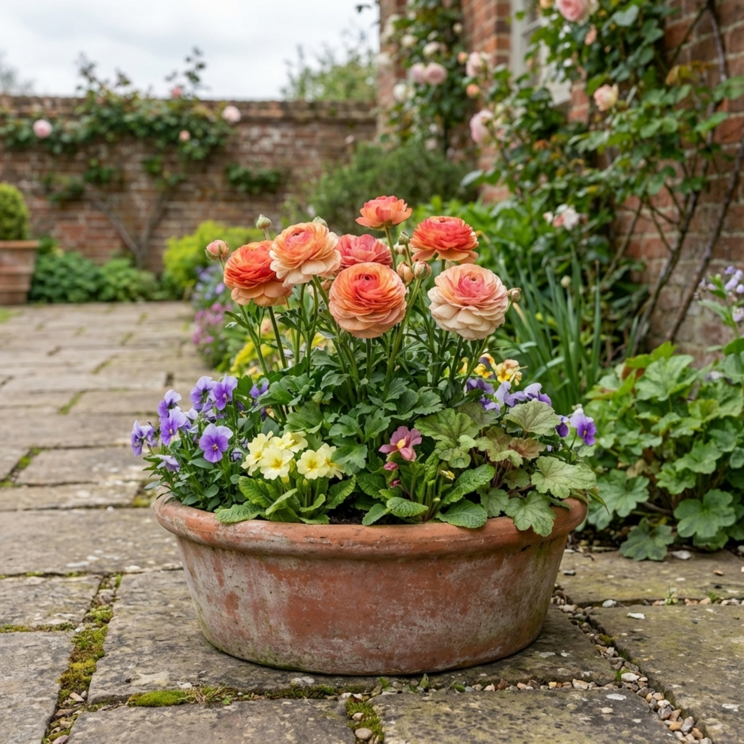 Set of 3 or 6 Ranunculus Vortex Orange Pink Persian Buttercup Plants, Hardy Perennial, Spring Flowering, Outdoor Garden Ready, 1 Litre Root-Ball