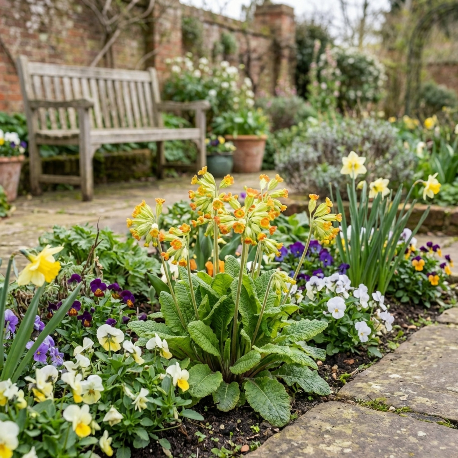 3 Primula Veris Lime with Orange Plants, Hardy Spring Flowering Perennial, 11cm Root-Ball