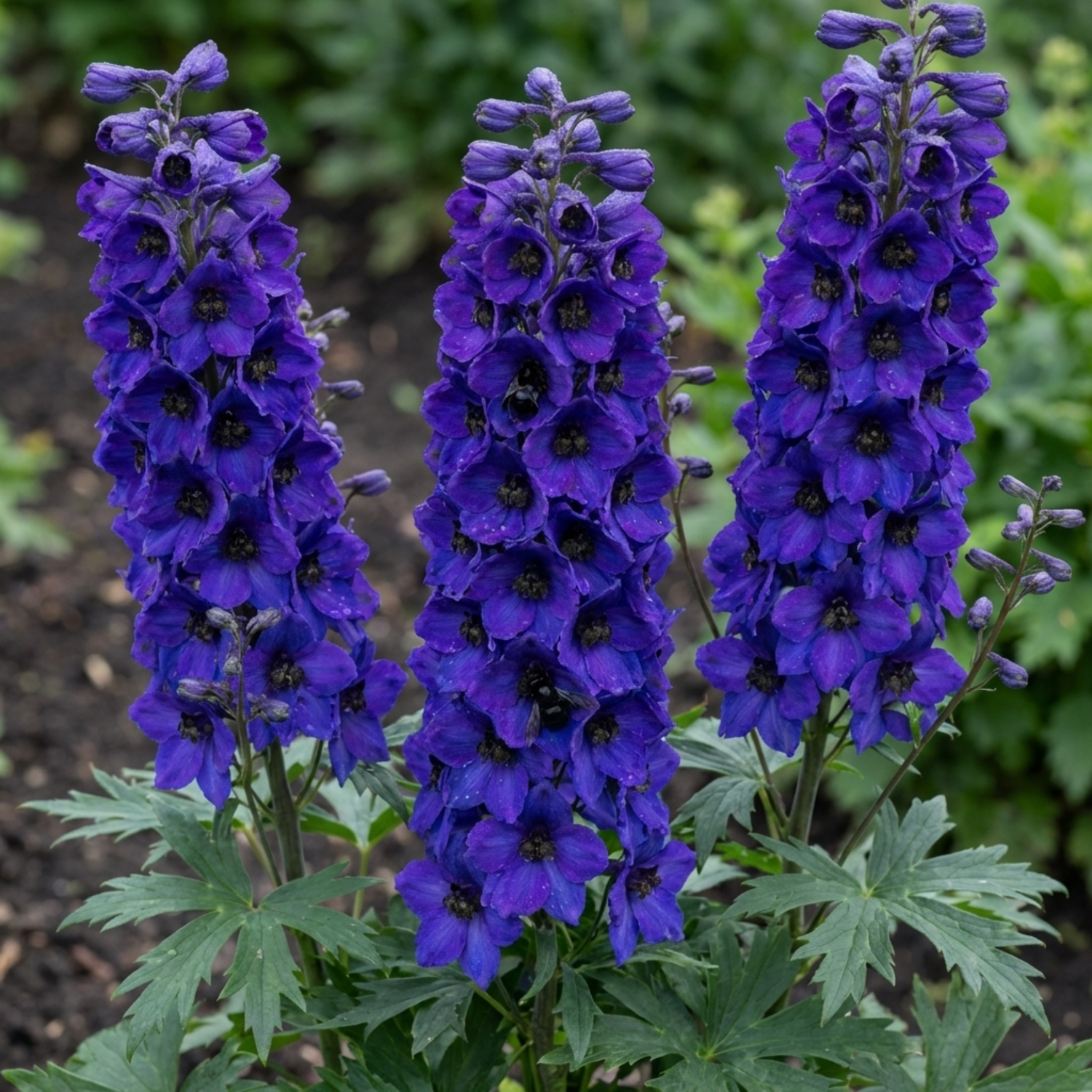 Set of 3 or 6 Delphinium Pacific Giants Black Knight Hardy Perennial Plants, Tall Cottage Garden Flowers, Outdoor Garden Ready, 1 Litre Root-Ball