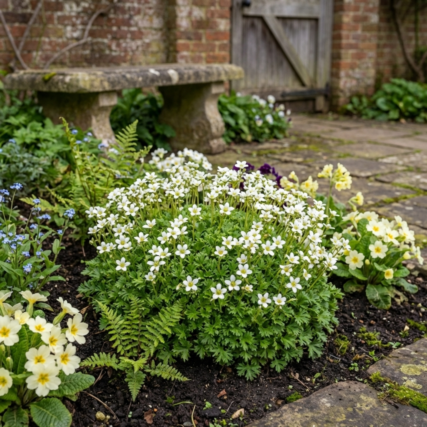 Set of 3 or 6 Saxifrage Marto White Mossy Alpine Plants, Hardy Evergreen Perennial Rockery Ground Cover, Outdoor Garden Ready, 1 Litre Root-Ball