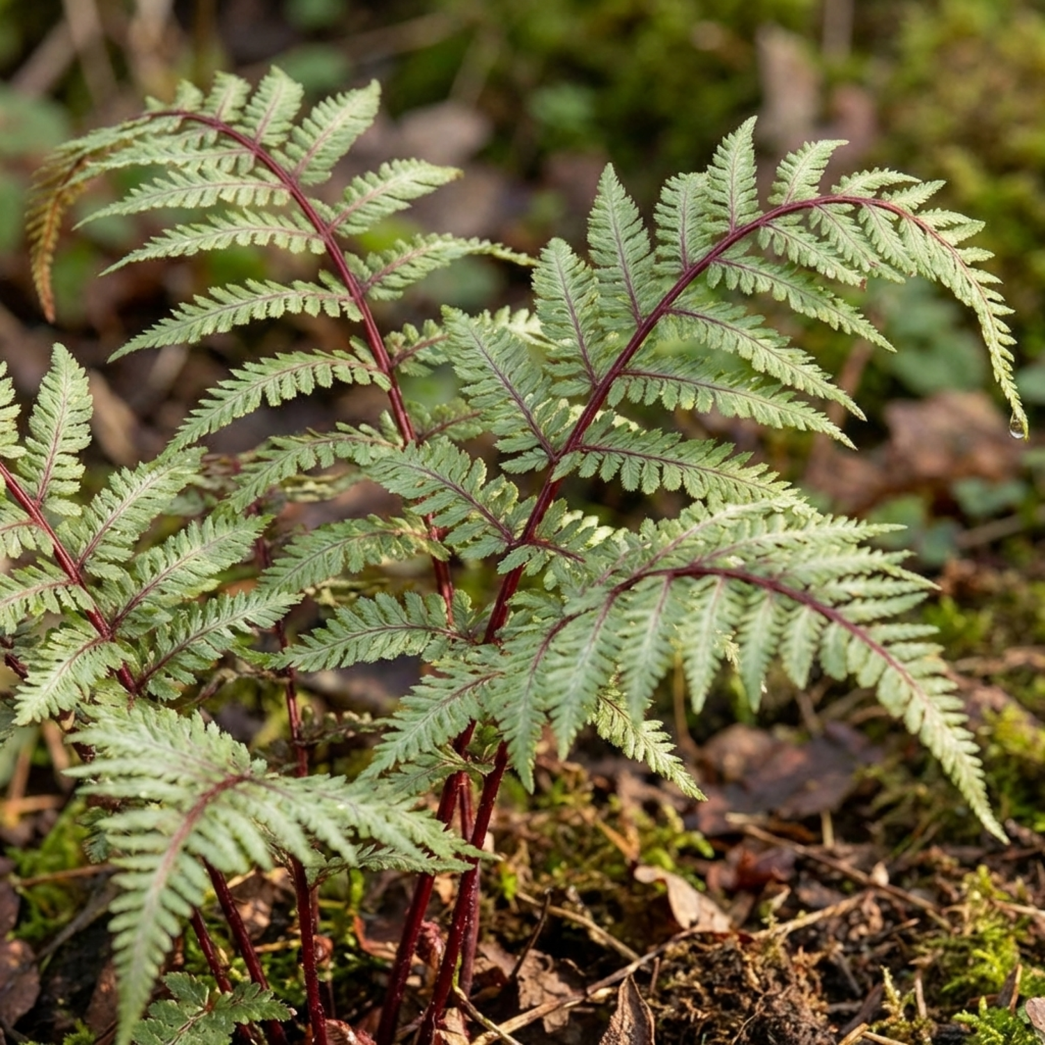 Set of 3 or 6 Lady Fern Athyrium Lady in Red Hardy Perennial Plants, Shade Garden Ready, Outdoor Fern, 11cm or 1L Root Ball