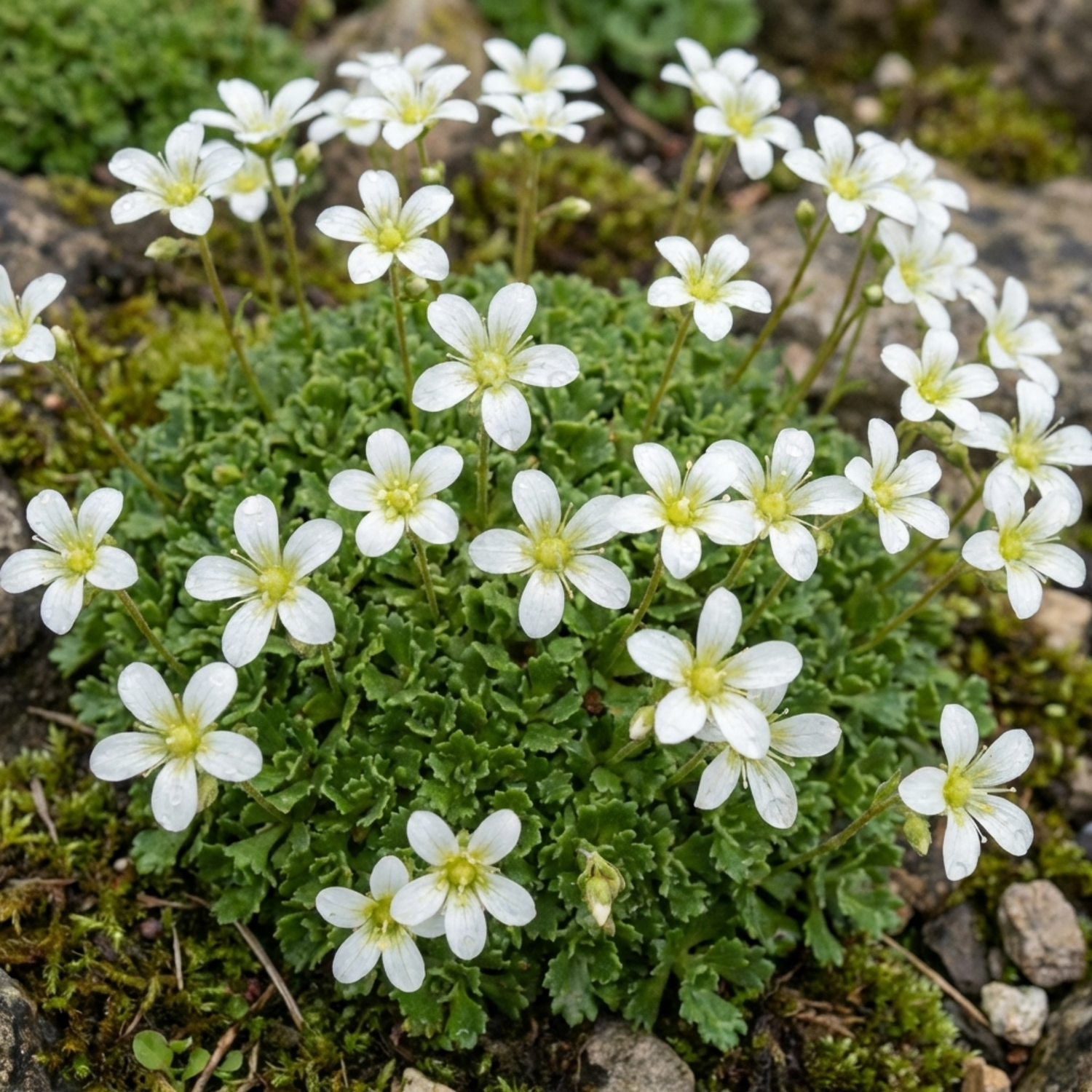 Set of 3 or 6 Saxifrage Marto White Mossy Alpine Plants, Hardy Evergreen Perennial Rockery Ground Cover, Outdoor Garden Ready, 1 Litre Root-Ball