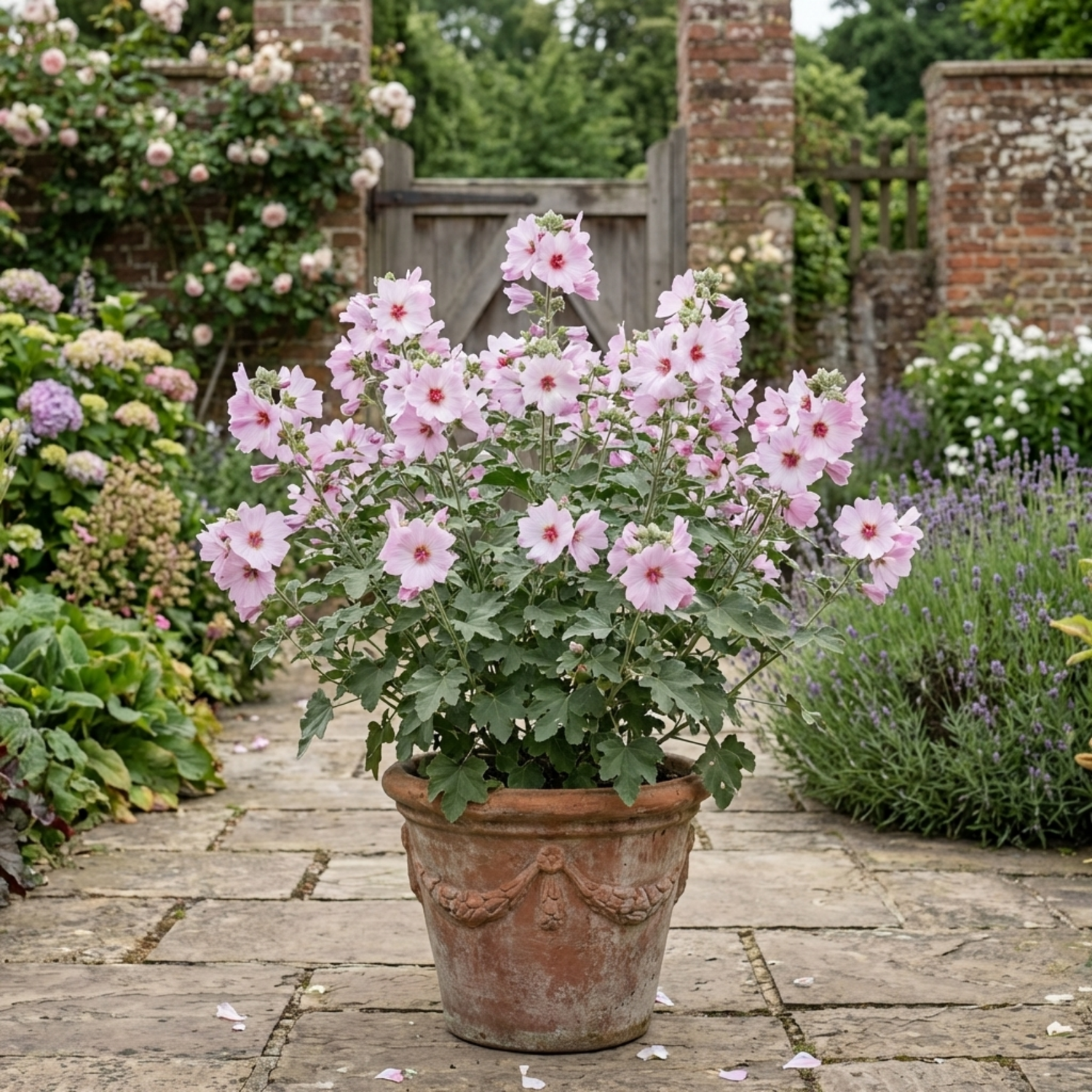 1 Lavatera Barnsley Baby Hardy Mallow Plant, Outdoor Garden Ready Flowering Shrub, 17cm Root-Ball