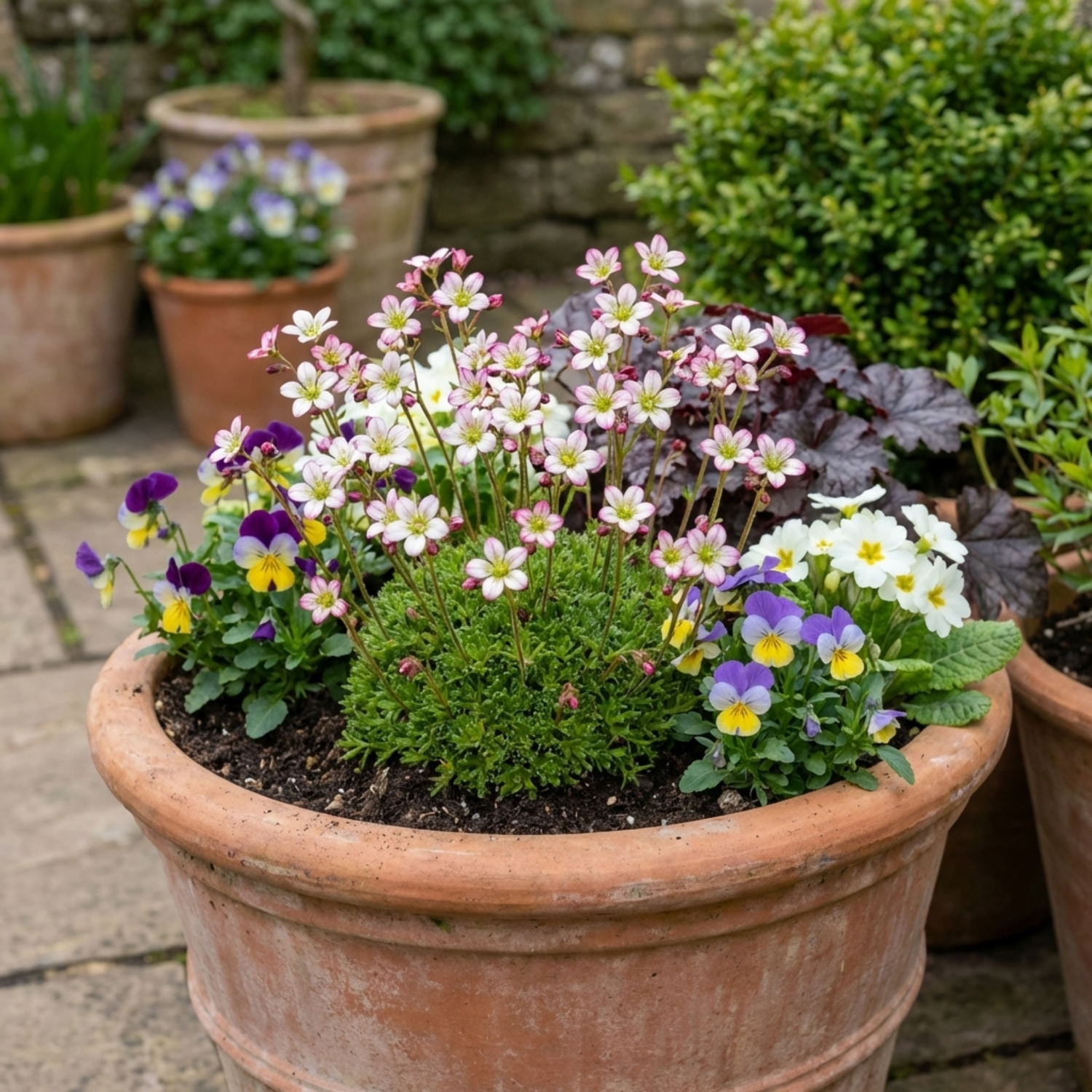 Set of 3 or 6 Saxifrage Ice Colours Appleblossom Plants, Hardy Alpine Rock Garden Perennial, Outdoor Garden Ready, 1 Litre Root-Ball