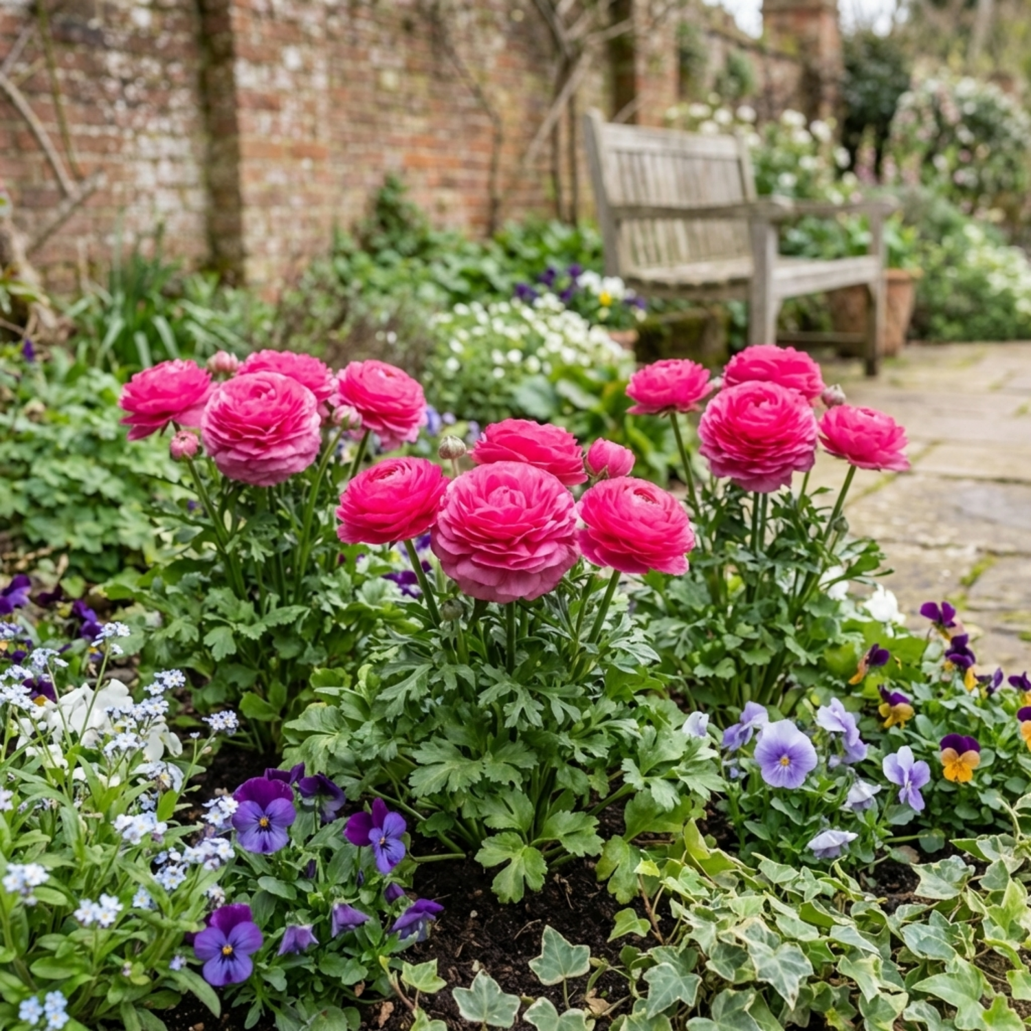 Set of 3 or 6 Ranunculus Vortex Hot Pink Persian Buttercup Plants, Spring Flowering, Outdoor Garden Ready, 1 Litre Root-Ball