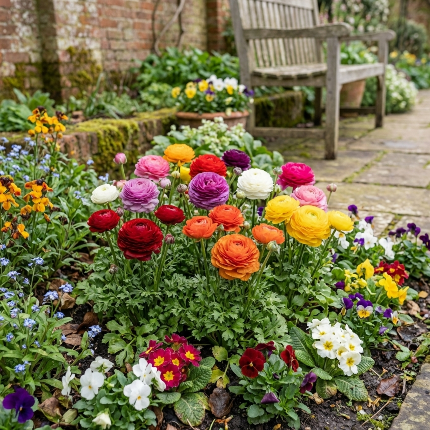 Set of 3 or 6 Ranunculus Growers Colour Mix Plants, Persian Buttercup, Spring Flowering, Outdoor Garden Ready, 1 Litre Root-Ball