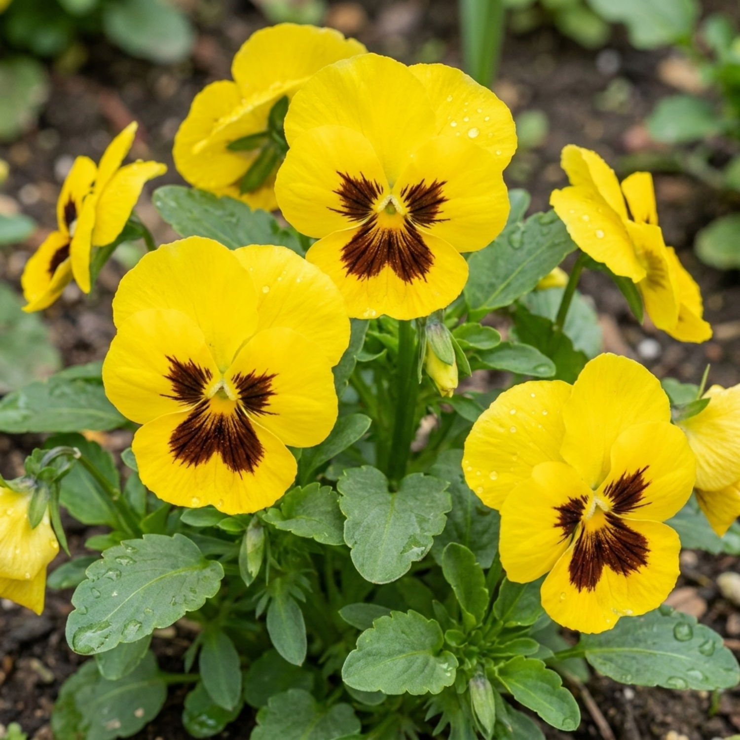 3 Pansy Cats Plus Yellow Plants, Hardy Garden Ready Spring & Autumn Bedding Flowers, 1 Litre Root Ball