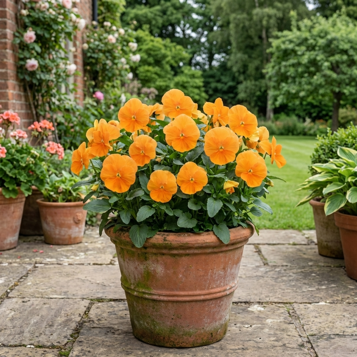 3 Pansy Delta Pro Clear Orange Flower Plants, Outdoor Garden Ready, Spring & Autumn, 3Ltr Root-Ball