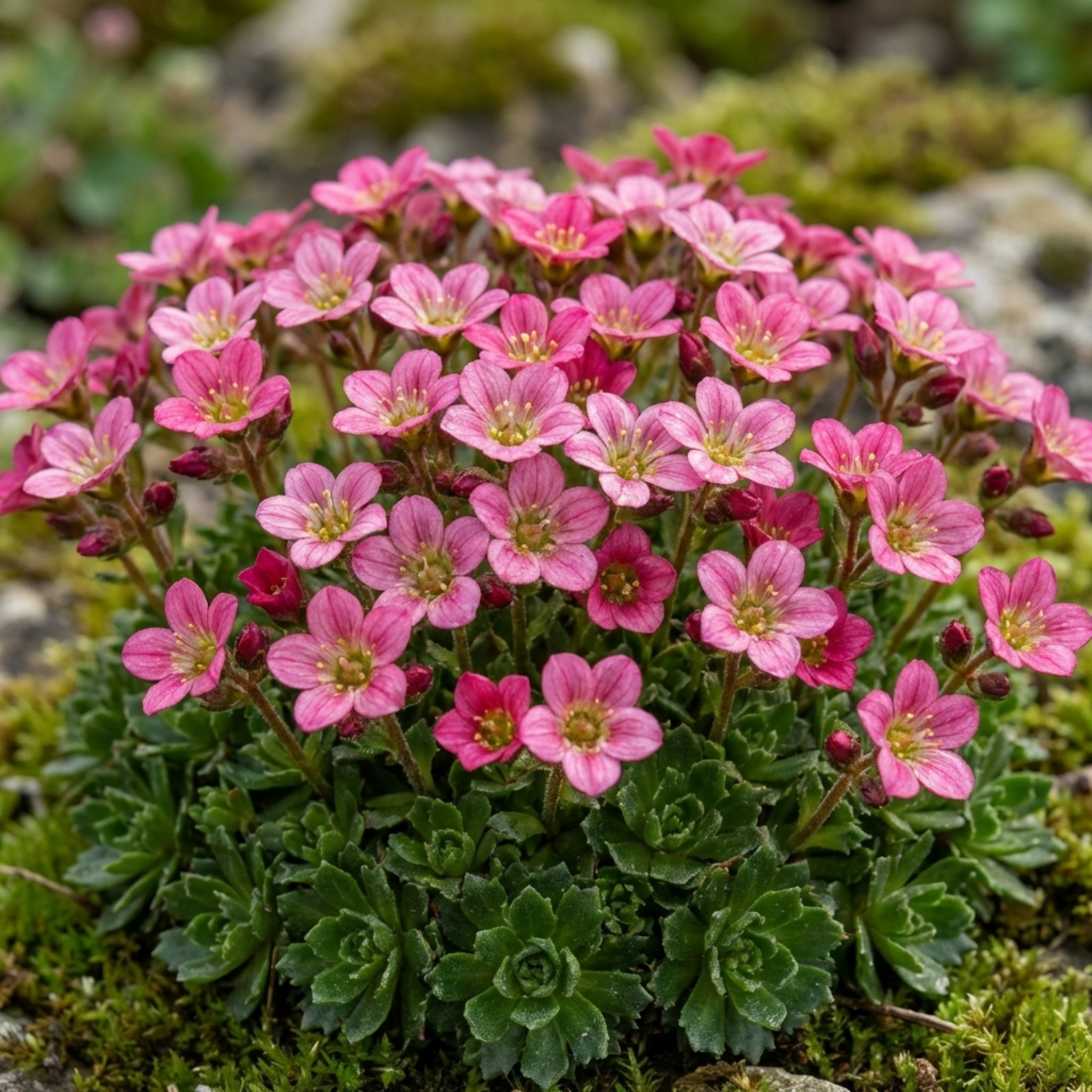 Set of 3 or 6 Saxifrage Marto Rose Hardy Alpine Evergreen Perennial Plants, Pink Rockery Ground Cover, Outdoor Garden Ready, 1 Litre Root-Ball