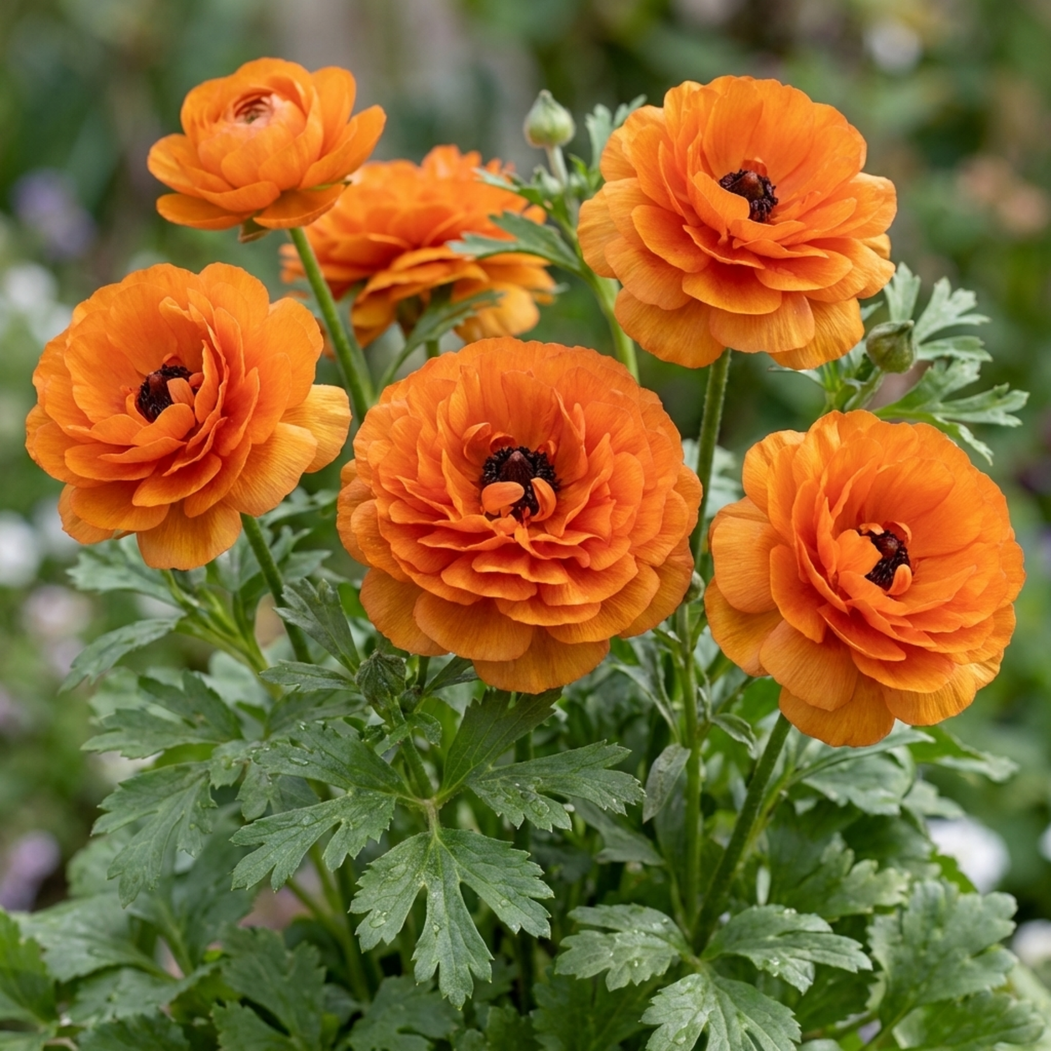 Set of 3 or 6 Ranunculus Vortex Orange Persian Buttercup Plants, Hardy Perennial, Spring & Autumn Flowering, Outdoor Garden Ready, 1 Litre Root-Ball