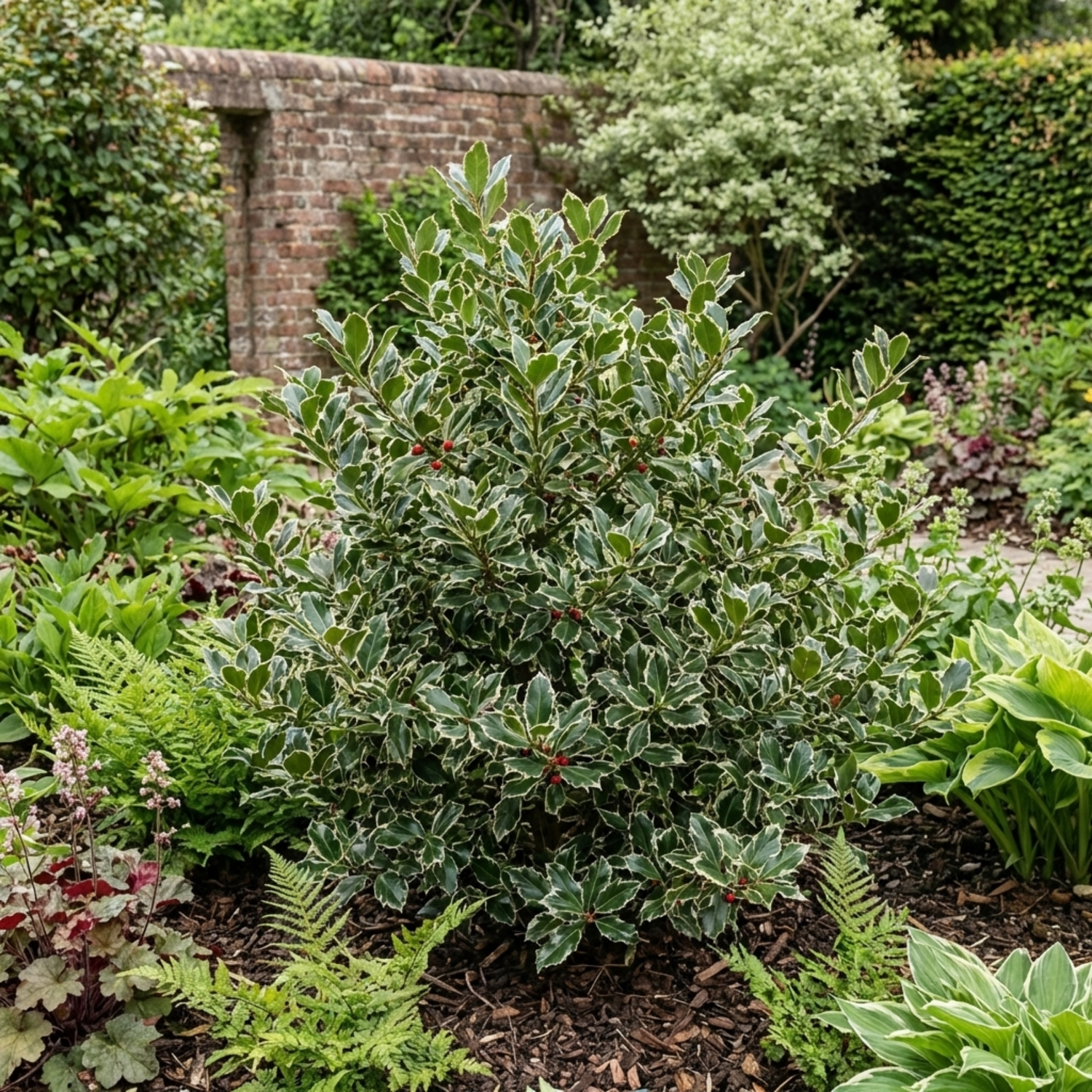 1 Ilex Argentea Marginata Silver Variegated Holly Plant, Hardy Evergreen Shrub, 3 Litre Root Ball