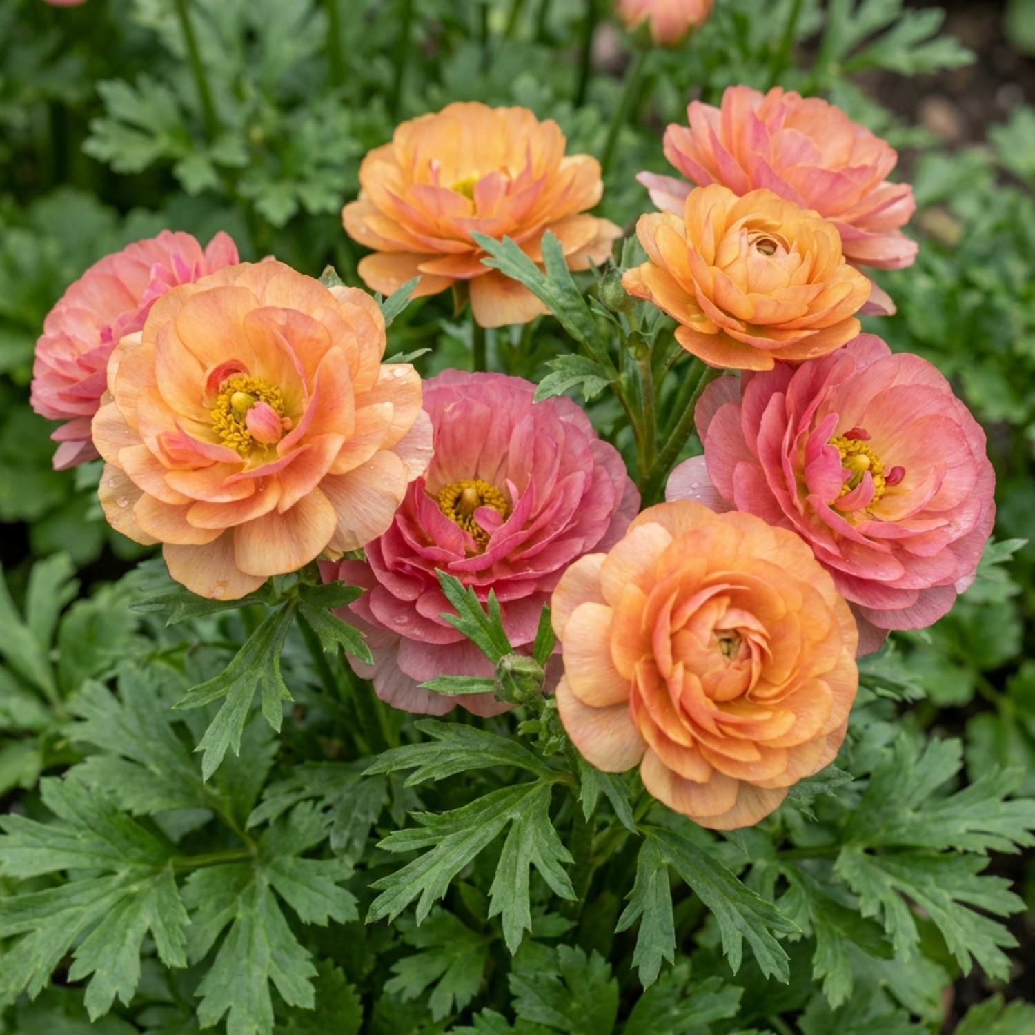 Set of 3 or 6 Ranunculus Vortex Orange Pink Persian Buttercup Plants, Hardy Perennial, Spring Flowering, Outdoor Garden Ready, 1 Litre Root-Ball