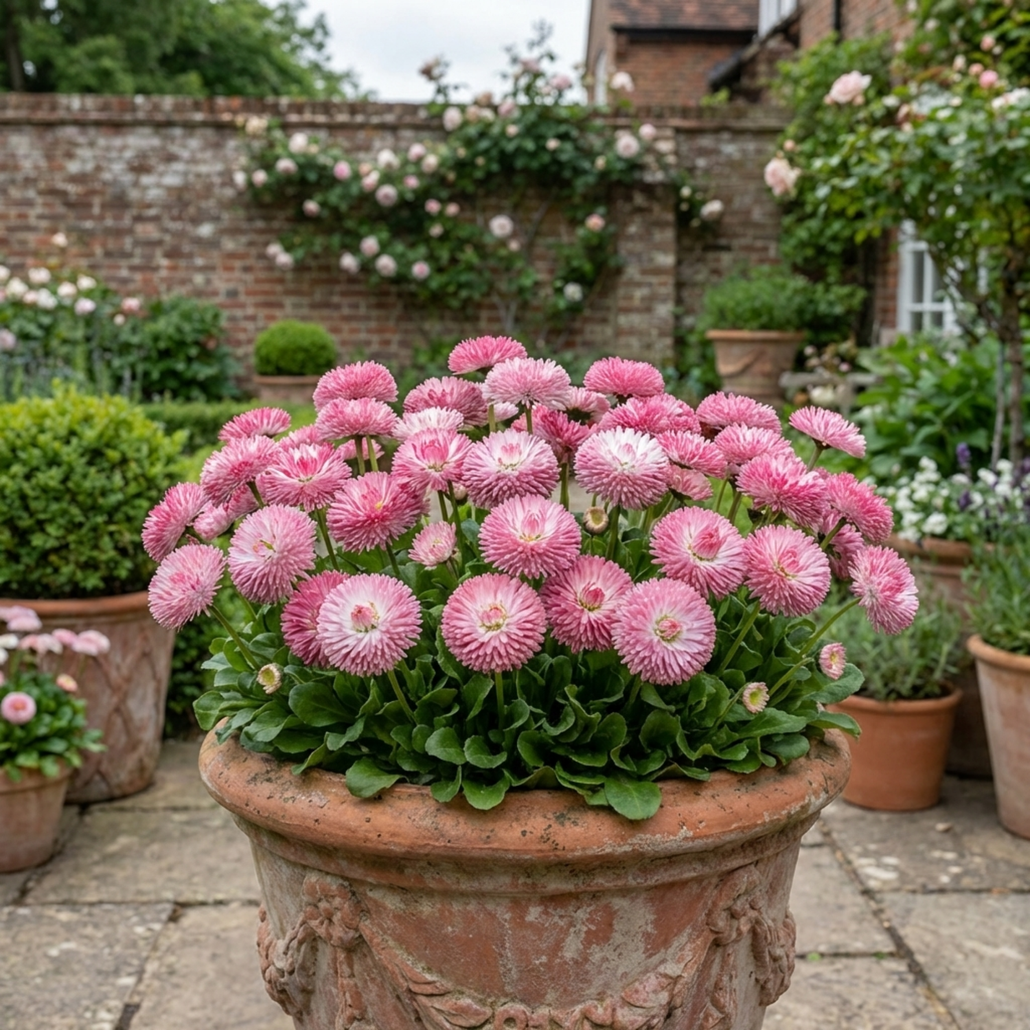 1 Bellis Habanera Rose Pink Double Daisy Plant, Hardy Perennial Spring Bedding, 2Ltr Root Ball