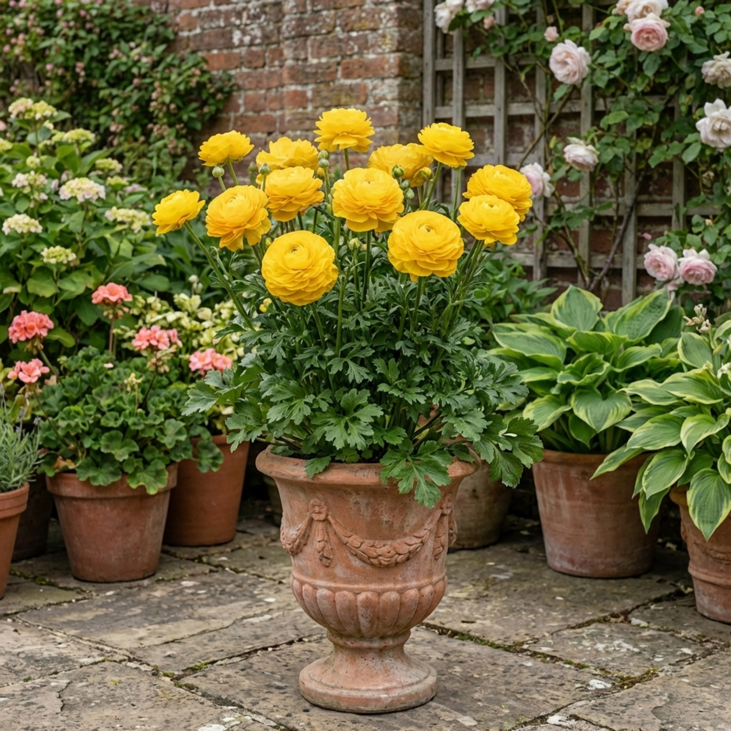 1 Ranunculus Vortex Golden Yellow Persian Buttercup Plant, Hardy Spring Flowering, 2Ltr Root-Ball