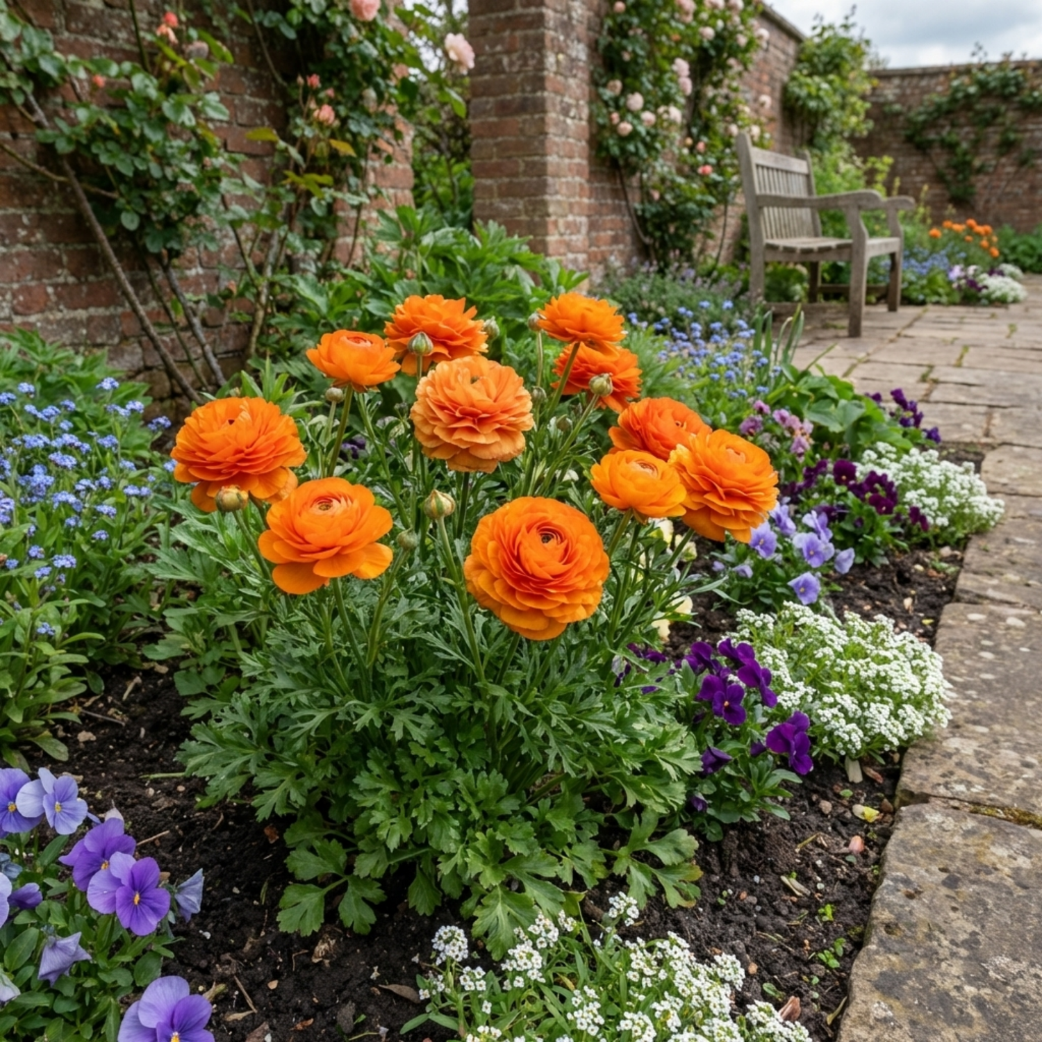 Set of 3 or 6 Ranunculus Vortex Orange Persian Buttercup Plants, Hardy Perennial, Spring & Autumn Flowering, Outdoor Garden Ready, 1 Litre Root-Ball