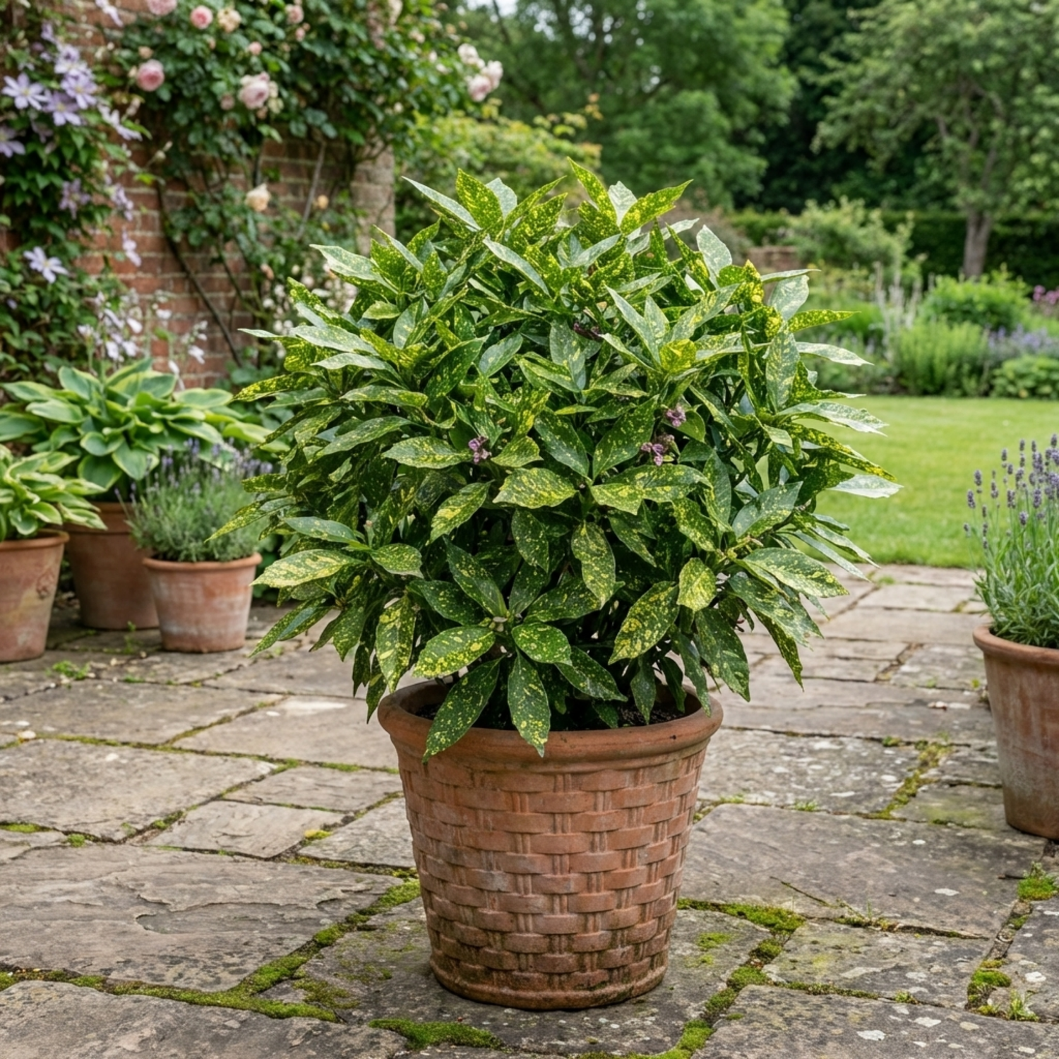1 Aucuba Japonica Variegata Spotted Laurel Plant, Shade Loving Hardy Evergreen Shrub, 2 Litre Root Ball