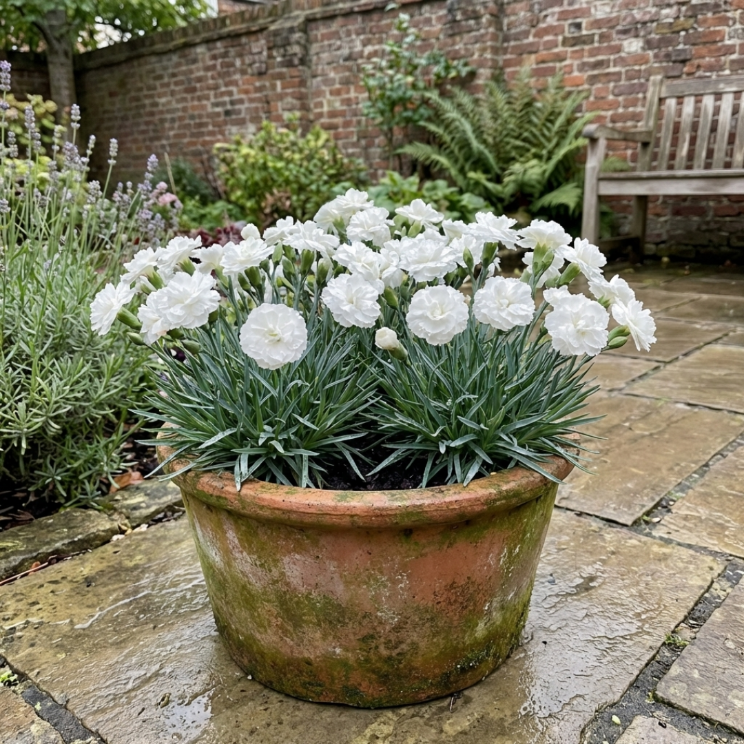 Set of 3 or 6 Large Plants - Dianthus Oscar White, Outdoor Garden Ready